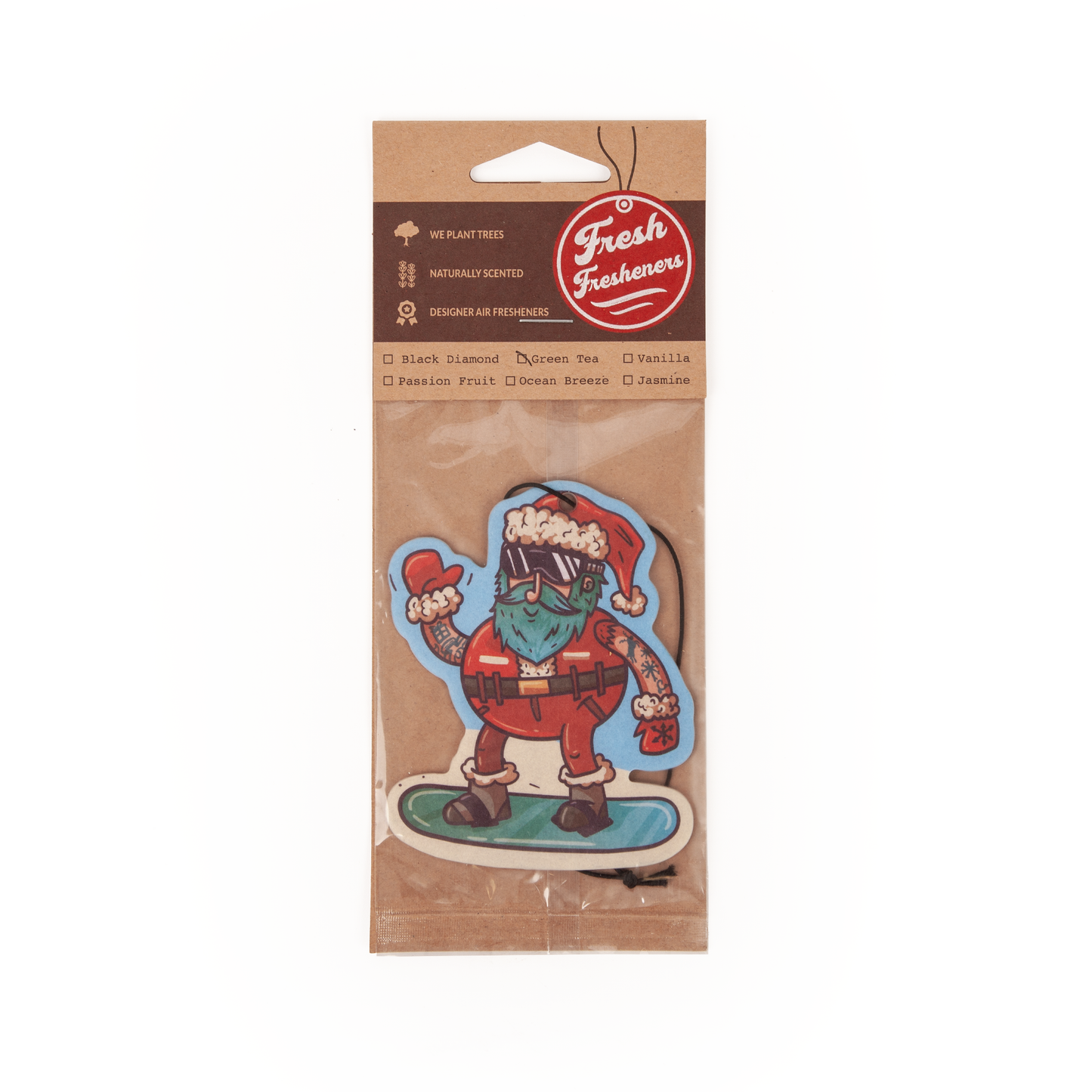 Snowboarding Santa Claus Air Freshener Pack of 12