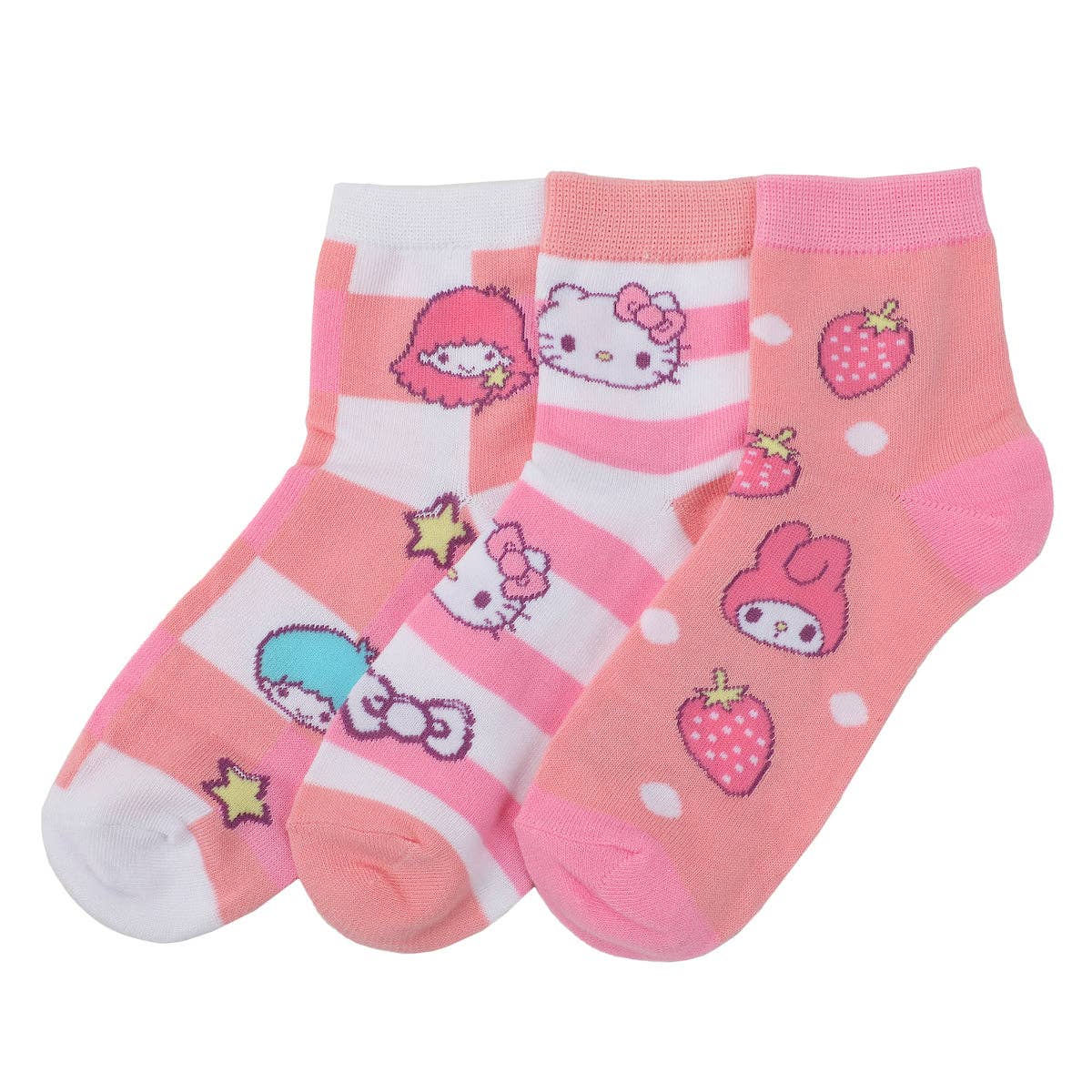 Hello Kitty Strawberry Milk 3 Pair Women’s Quarter Crew Box Set