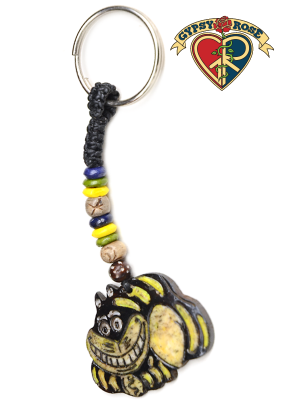 Cheshire Cat Colored Bone Bead Keychain