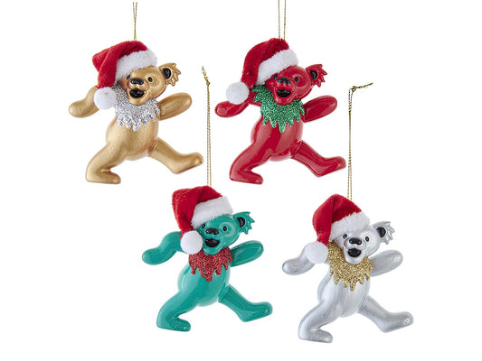 Grateful Dead Dancing Bear With Santa Hats Ornament