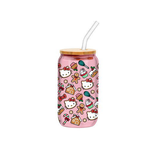 Hello Kitty Gingerbread 16oz Glass Tumbler w/ Bamboo Lid