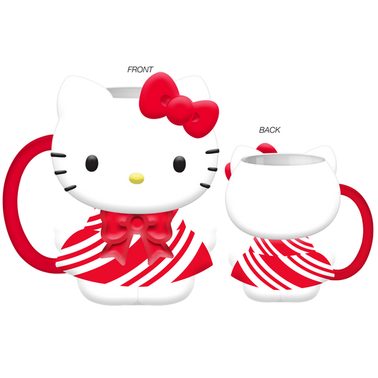 Hello Kitty Holiday Candy Cane Dress Ceramic 3D Sculpted Mug