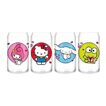 Hello Kitty & Friends Hearts 4pc 16oz Can Glass Set