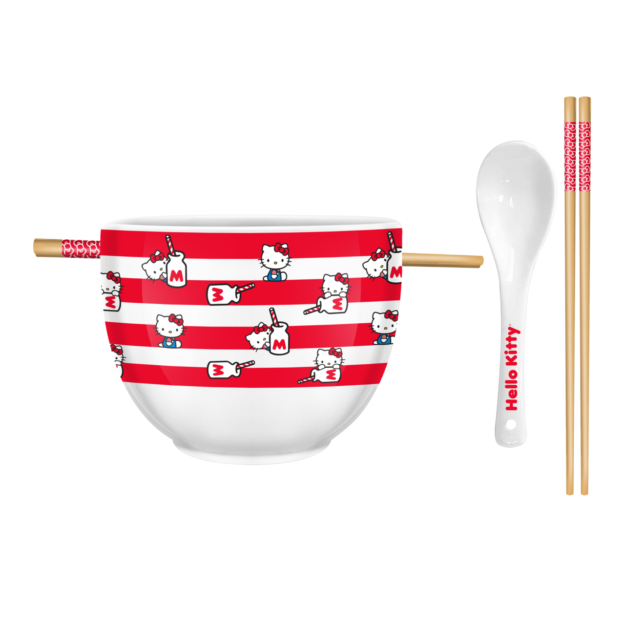 Hello Kitty Milk Bottle Stripe Toss 20oz Ceramic Ramen Bowl