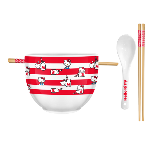 Hello Kitty Milk Bottle Stripe Toss 20oz Ceramic Ramen Bowl