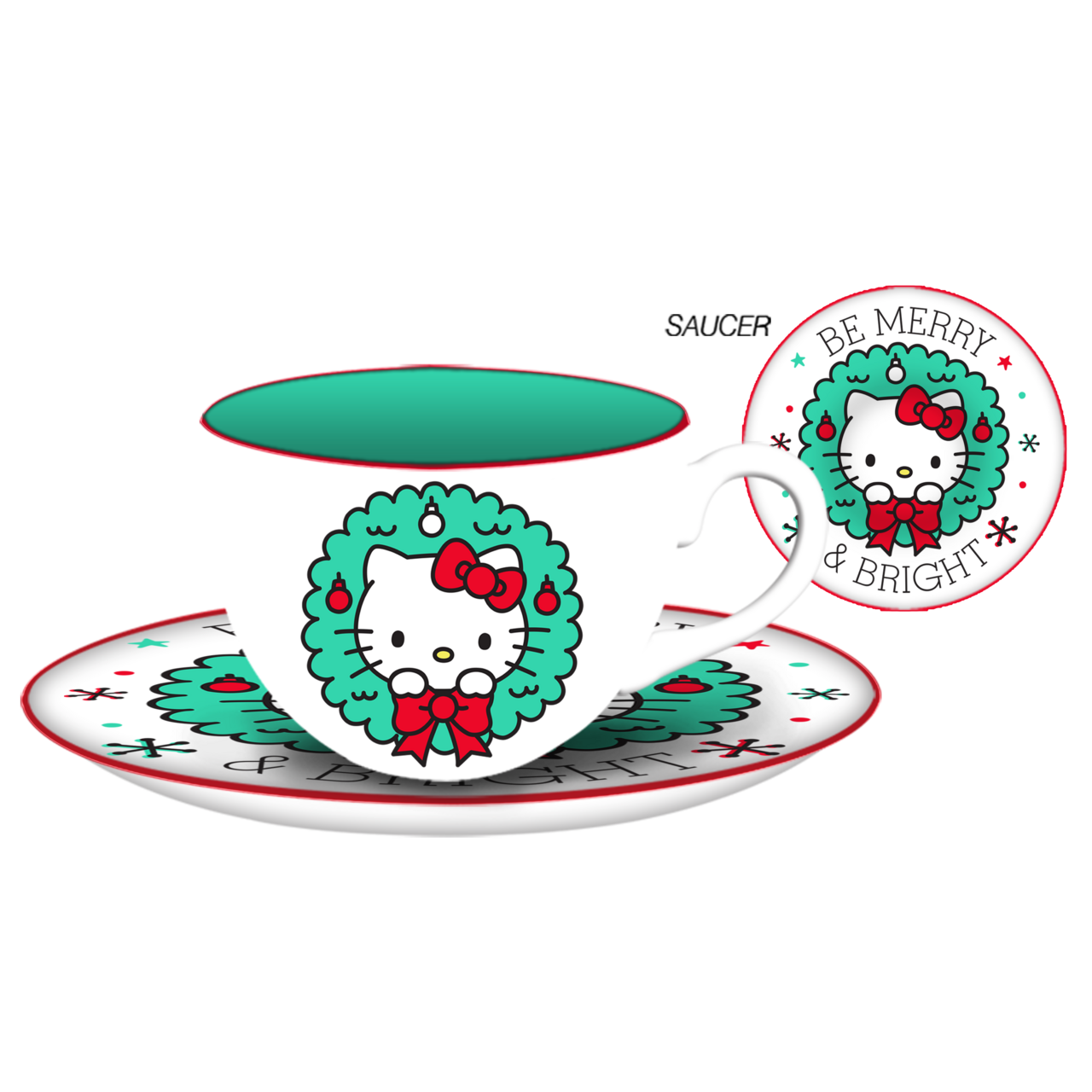 Hello Kitty Be Merry and Bright China Teacup and Saucer