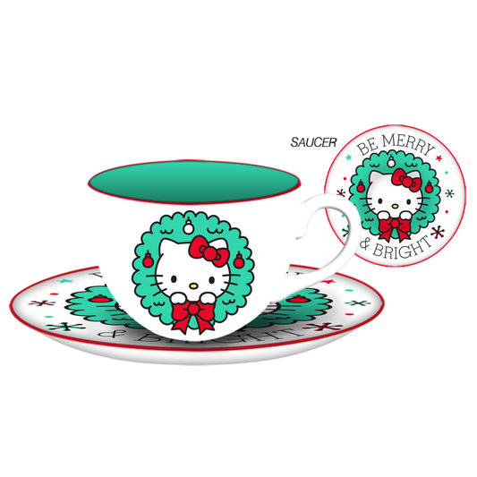 Hello Kitty Be Merry and Bright China Teacup and Saucer