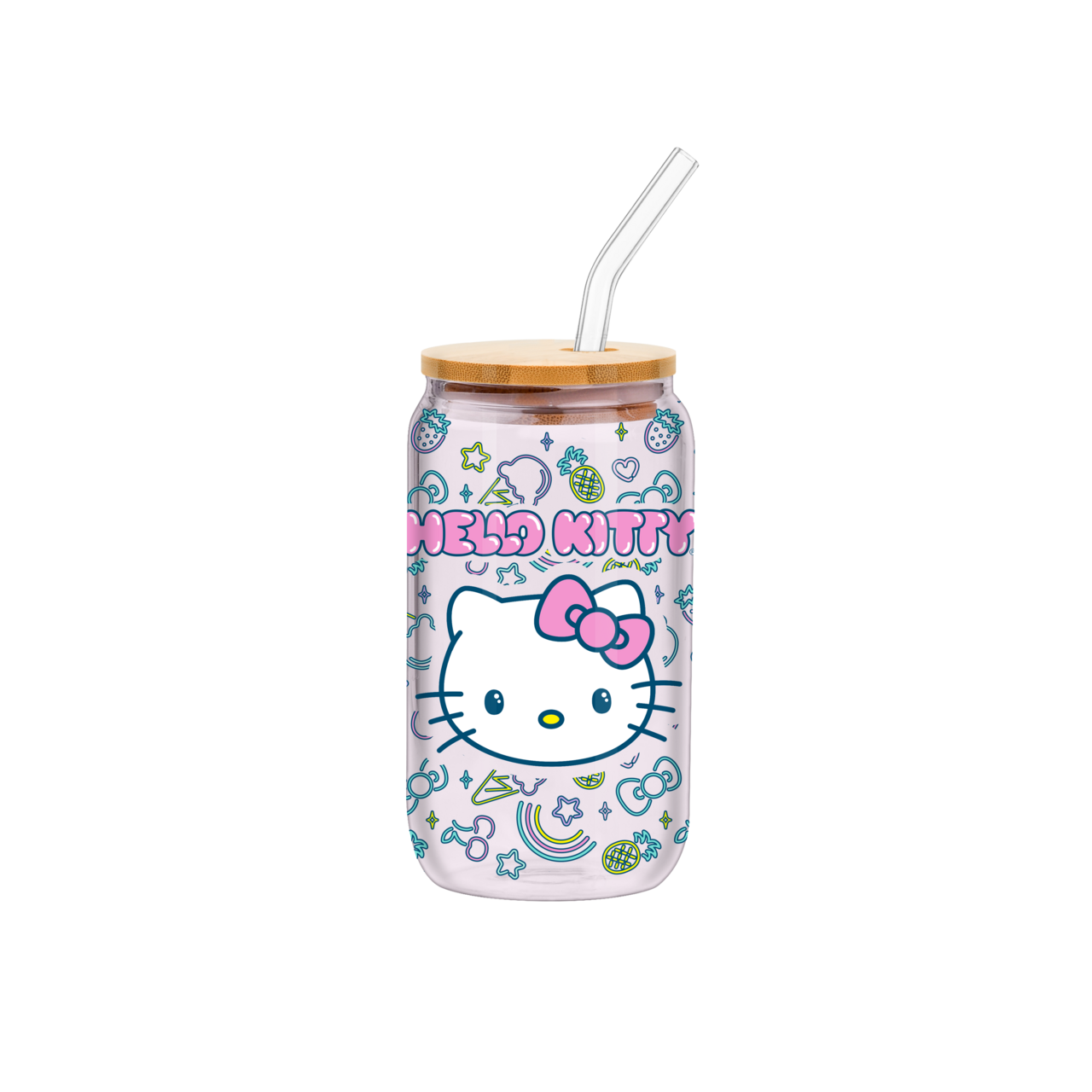 Hello Kitty Neon Fruit 16oz Glass Tumbler w/ Bamboo Lid