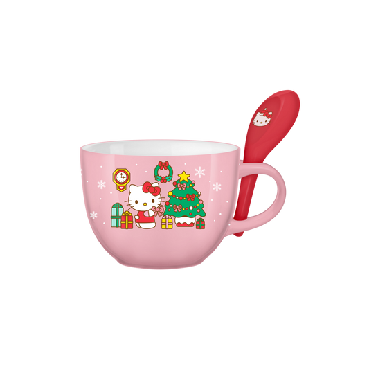 HELLO KITTY HOLIDAY 24oz Ceramic Soup Mug w/ Spoon