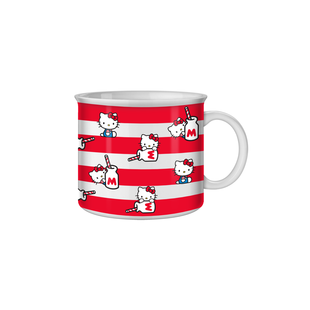 Hello Kitty Milk Bottle Stripe Toss 20oz Ceramic Camper Mug