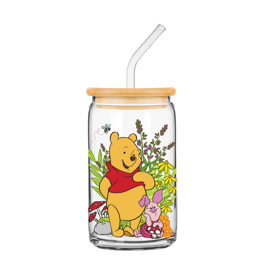 Winnie the Pooh Floral 16oz Glass Tumbler w/ Bamboo Lid