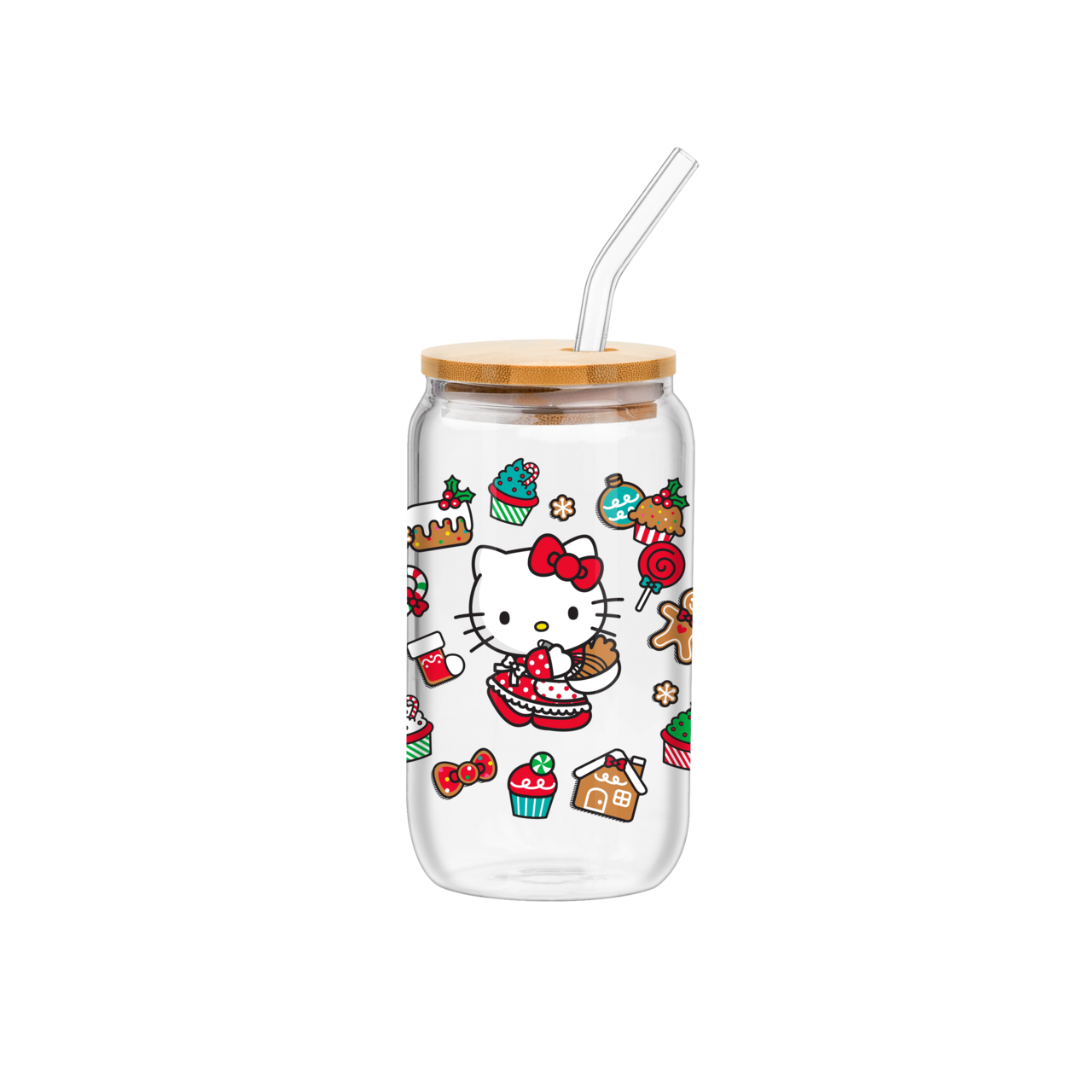 Hello Kitty Sweet Holiday 16oz Glass Tumbler w Bamboo Lid