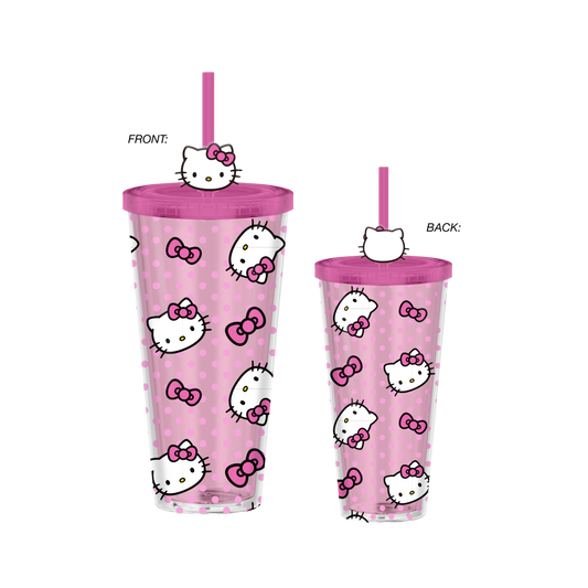 Hello Kitty Face 20oz Pink Striped Travel Tumbler w/ Lid