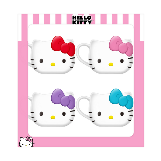 Hello Kitty Faces 4 Color Bows 4pc Sculpted Ceramic Mini Cup