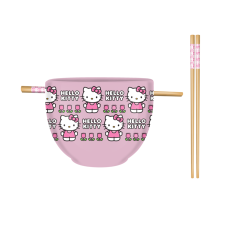 Hello Kitty Pattern 20oz Ceramic Ramen Bowl with Chopsticks