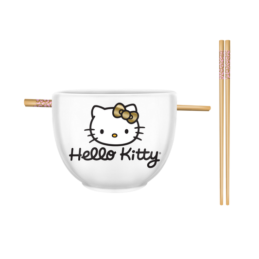 Hello Kitty Gold Bow Face Logo Foil 20oz Ceramic Ramen Bowl