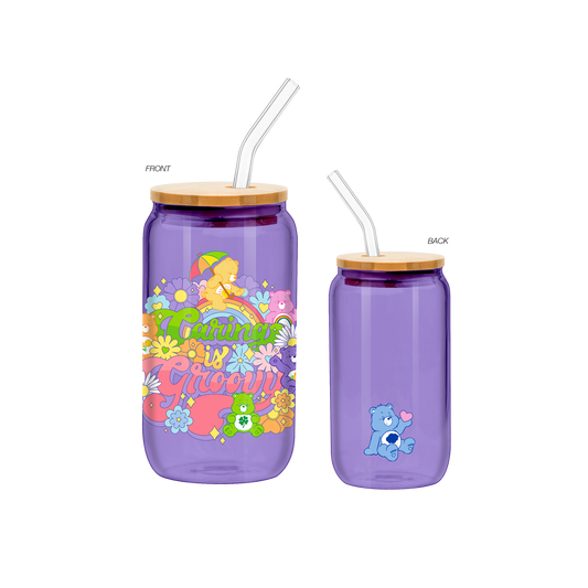 Care Bears 16oz Glass Tumbler w Bamboo Lid and Glass Straw